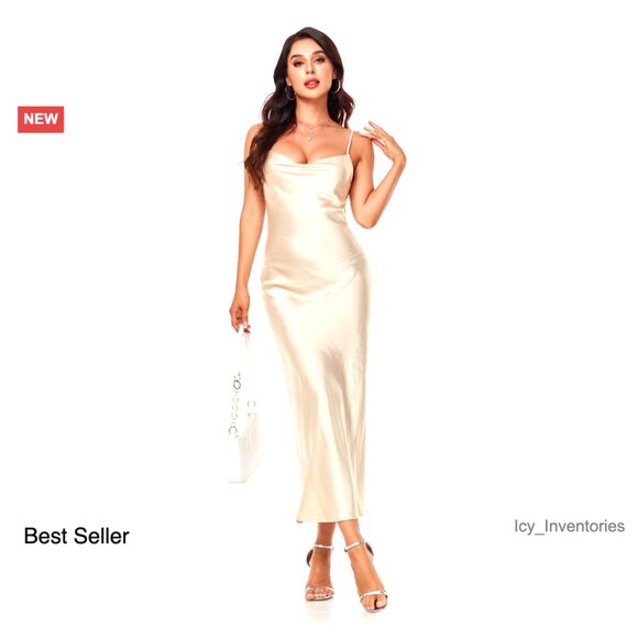 Satin Slip Dress Elegant Minimal Chic Evening Party Wear Adjustable Straps